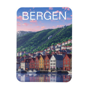 Imán Tarjeta postal de Bergen Noruega