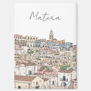 Imán Tarjeta postal de ilustración de viaje Matera Ital