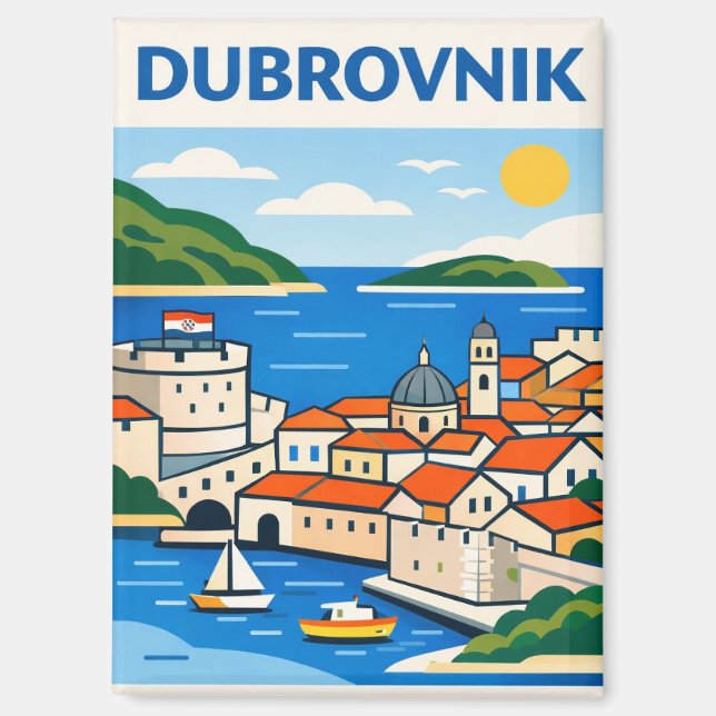 Imán Tarjeta postal de viaje a Dubrovnik Croacia (Anverso)