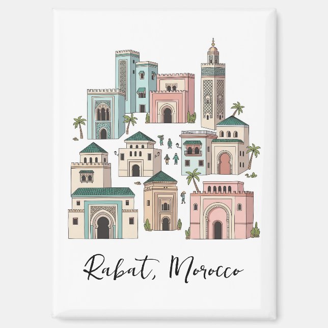 Imán Tarjeta postal de viaje a Rabat Marruecos (Anverso)