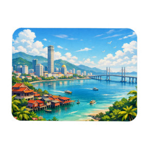 Imán Tarjeta postal del horizonte de Penang Malasia