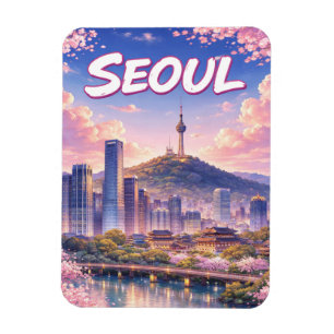 Imán Tarjeta postal del horizonte de Seúl, Corea del Su