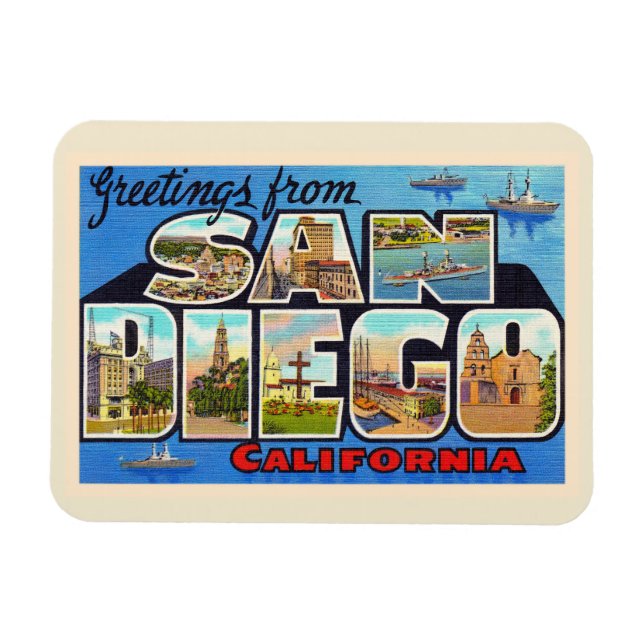 Imán Tarjeta postal grande de San Diego California Vint (Horizontal)