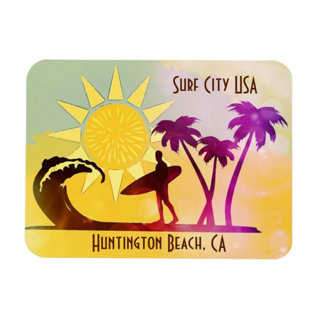 Imán Tarjeta postal Huntington Beach CA Surf City USA (Horizontal)