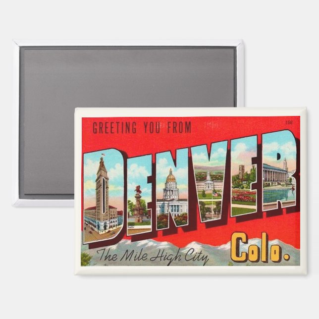 Imán Tarjeta postal magnética retro Denver Colorado (Anverso/Reverso)