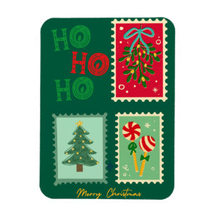 Imán Tarjeta Postal Retro de Navidad - Muérdago, Árbol