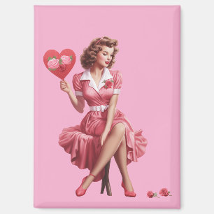 Imán Tarjeta postal vintage de San Valentín de chica pi