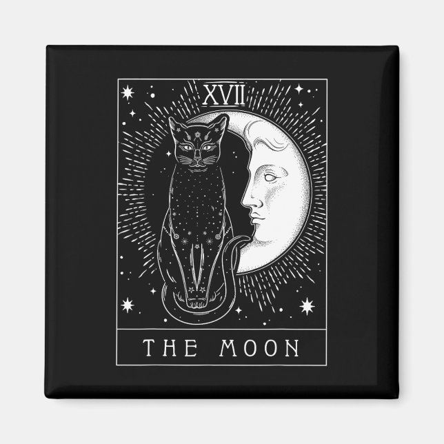 Imán Tarjeta Tarot Crescent Moon And Cat Graphic (Frente)