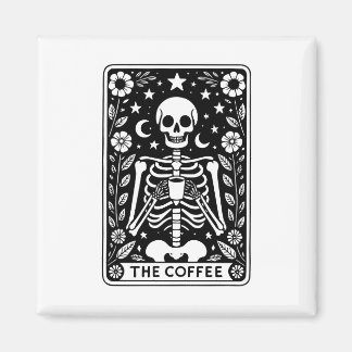 Imán Tarjeta Tarot monocroma "El café" Skeleton |
