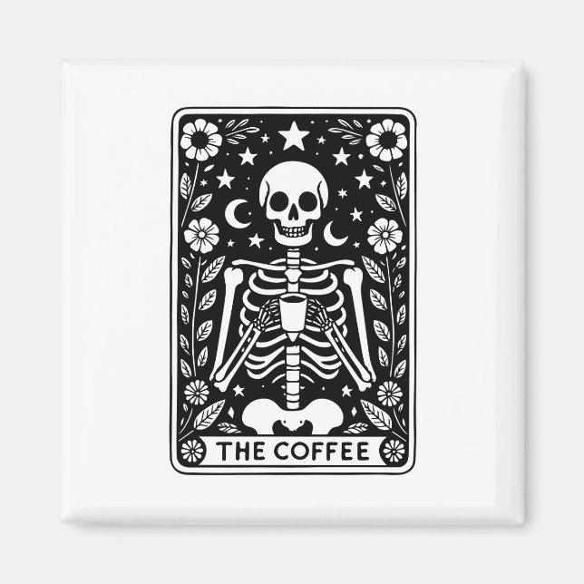 Imán Tarjeta Tarot monocroma "El café" Skeleton | (Frente)