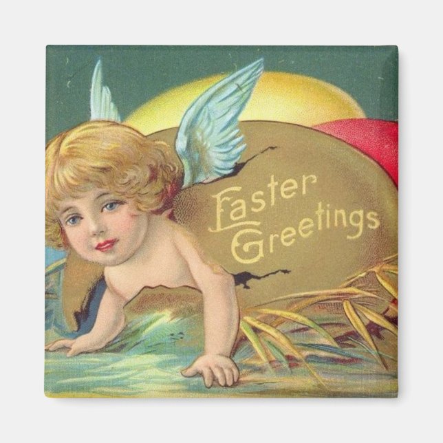 Imán Tarjeta Vintage de Pascua (14) (Frente)