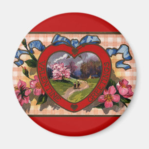 Imán Tarjetas antiguas de San Valentín Corazón y Flores