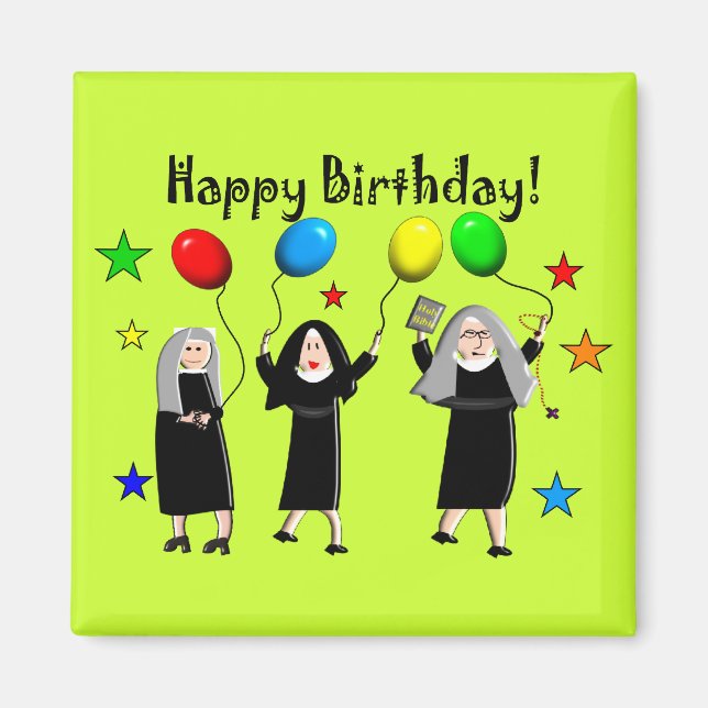 Imán Tarjetas de cumpleaños y regalos de Nun Happy (Frente)