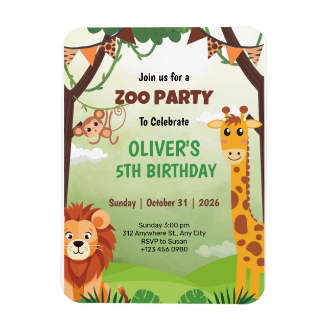 Imán Tarjetas de invitación de cumpleaños de Safari Jun (Vertical)