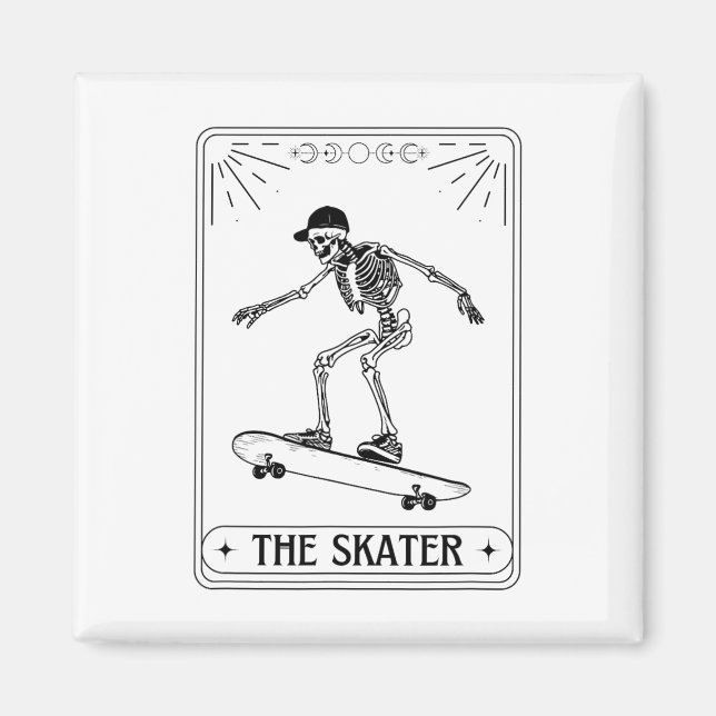 Imán Tarot Card The Skater Skeleton Halloween Skateboar (Frente)