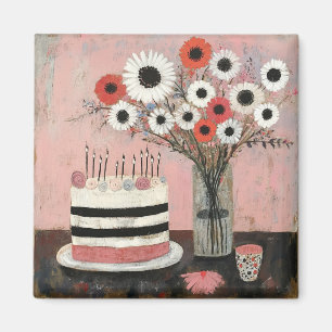 Imán Tarta de cumpleaños chic y flores de gerbera