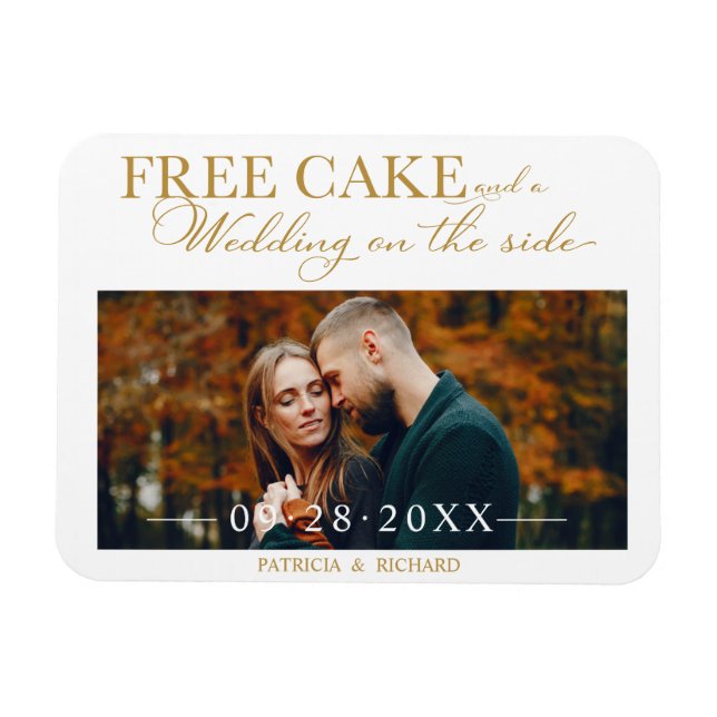 Imán Tarta Gratis Divertida Boda Foto Guardar La Fecha (Horizontal)
