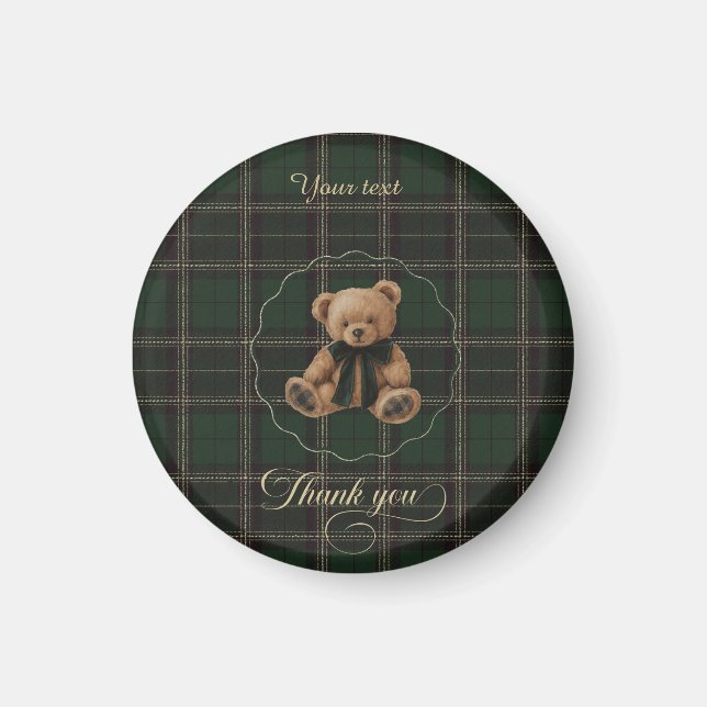Imán Tartan Verde de Osito de Peluche  (Frente)