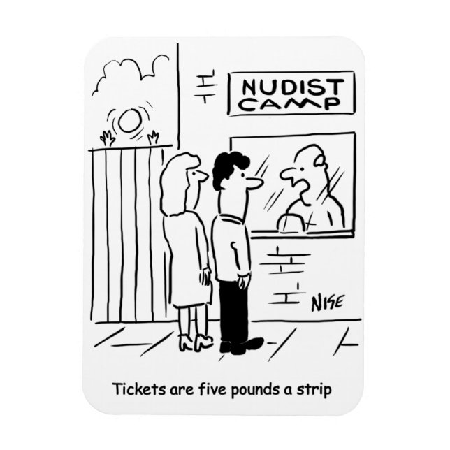 Imán Tasa de entrada al campamento nudista - £5 por tir (Vertical)