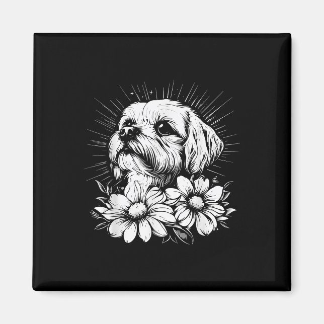 Imán Tattoo Style Lover Perro retro maltés _1 (Frente)