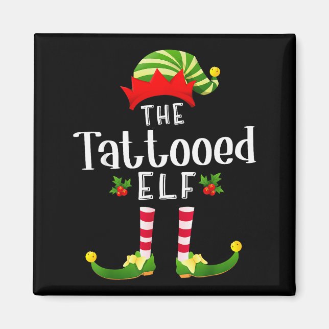 Imán Tattooed Christmas Elf Matching Pajama X-mas Party (Frente)