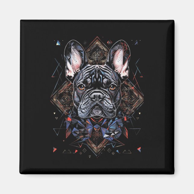 Imán Tatuaje Arte Bulldog francés geométrico combinado (Frente)