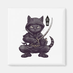 Imán Tatuaje de gato negro samurai japonés, Kawaii Ninj