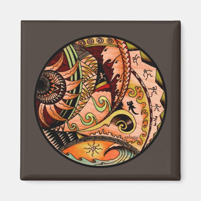 Imán Tatuaje de madera de Oceania (Frente)