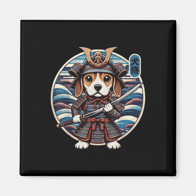 Imán Tatuaje de perro samurai japonés, Beagle Kawaii Ni (Frente)