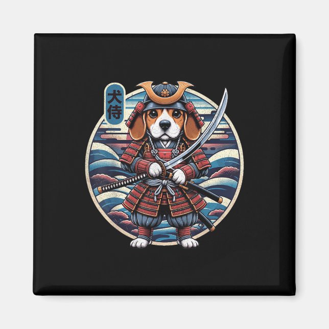 Imán Tatuaje de perro samurai japonés, Beagle Kawaii Ni (Frente)