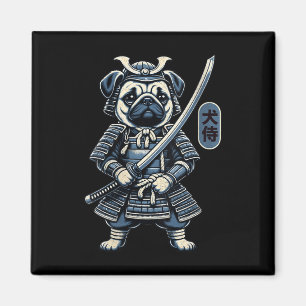 Imán Tatuaje de perro samurai japonés, perro pug Kawaii