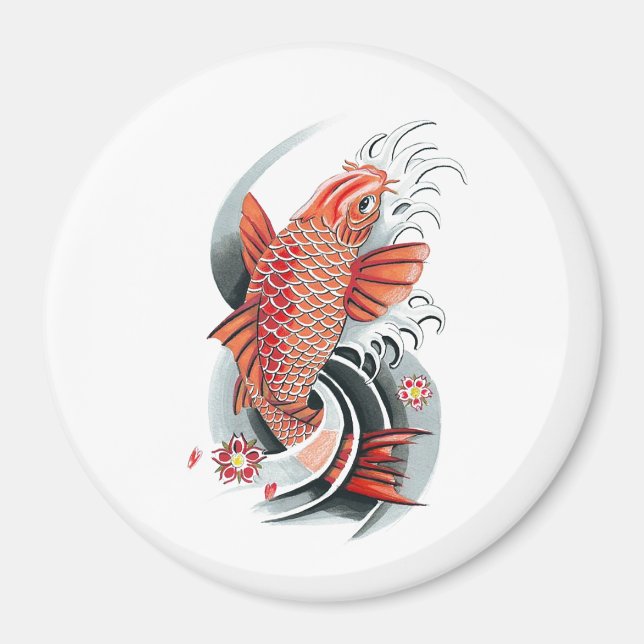 Imán Tatuaje de pescado de Koi Rojo Oriental Oriental p (Frente)