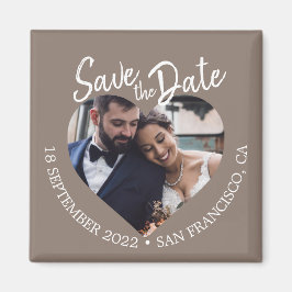Imán Taupe Gray Photo Modern Script Save the Date