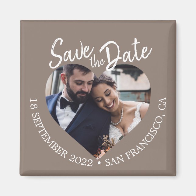 Imán Taupe Gray Photo Modern Script Save the Date (Frente)