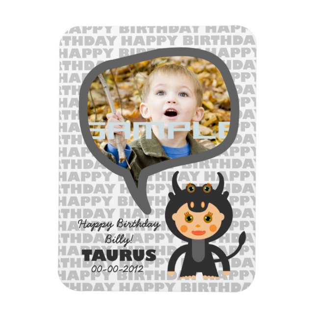 Imán Taurus Feliz cumpleaños Keepsake para los niños (Vertical)