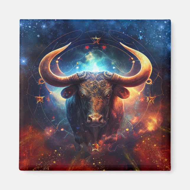 Imán Taurus Zodiac Rótulo Watercolor Design (Frente)