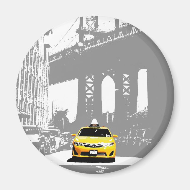Imán Taxi amarillo Nyc Puente Brooklyn Nueva York (Frente)