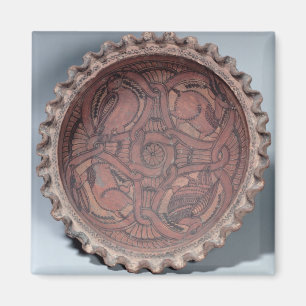 Imán Taza copta, terracota pintada con las fronteras