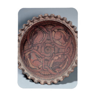 Imán Taza copta, terracota pintada con las fronteras