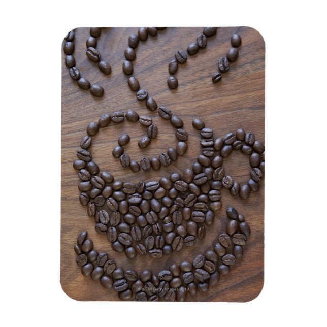 Imán Taza de café ilustrada con granos de café (Vertical)