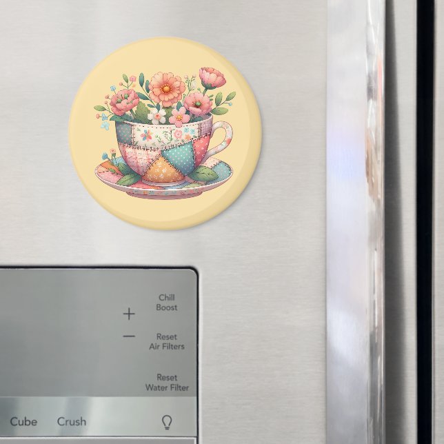 Imán Taza de té de patchwork con flores caprichosas (In situ (nevera))