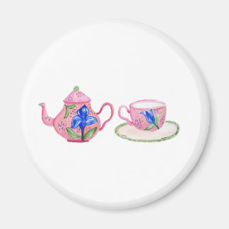 Imán Taza de te floral azul y rosa