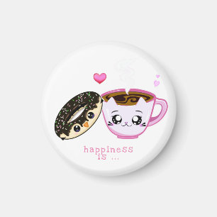 Imán taza rosa kawaii de café y donut la felicidad