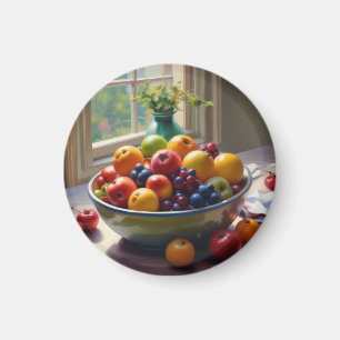 Imán Tazón de fruta sentada en una pintura al óleo de u