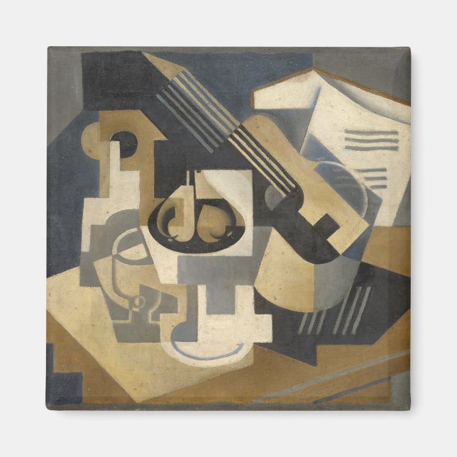 Imán Tazón de guitarra y fruta en una mesa, 1918 (Frente)