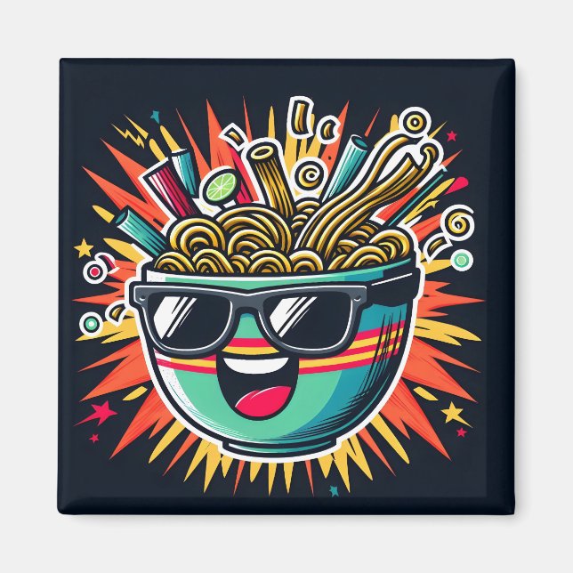 Imán Tazón de ramen de dibujos animados de fideos lindo (Frente)