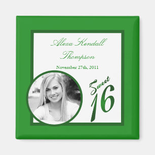 Imán {TBA} 2"x2" Sweet 16 Green Invitación Magnet