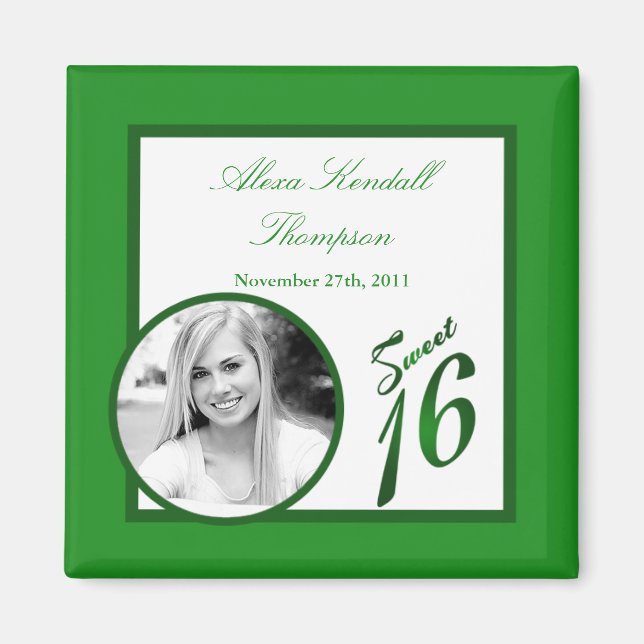 Imán {TBA} 2"x2" Sweet 16 Green Invitación Magnet (Frente)