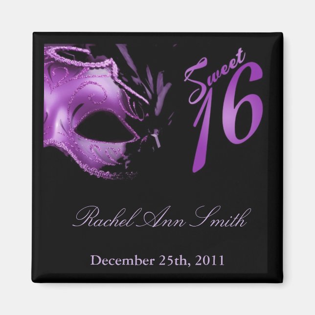 Imán {TBA} 2"x2" Sweet 16 Purple Lilac Favor Magnet (Frente)