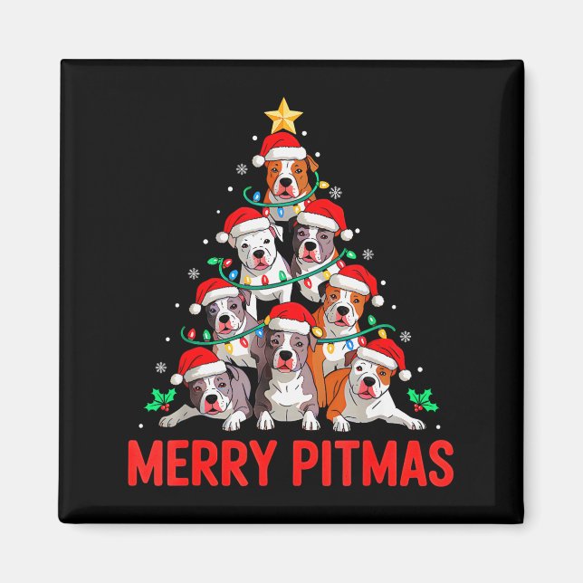 Imán Tbull Dog Tree Xmas Light Santa Hat Christmas Merr (Frente)